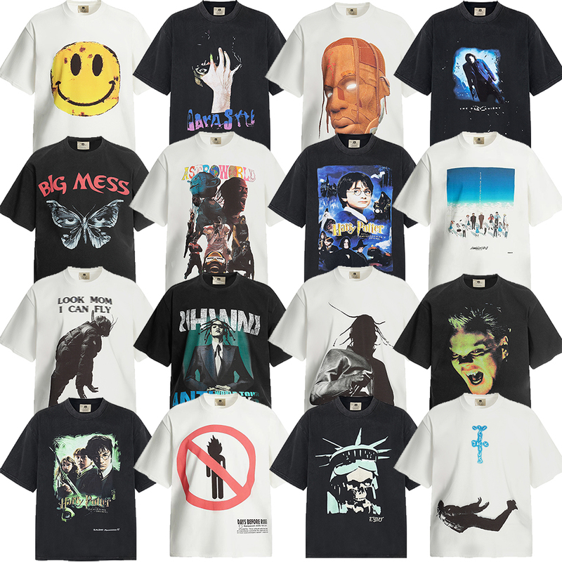 Saint Michael vintage Trendy Heavy Washed Vintage Loose Cotton Couples Short-sleeved T-shirt for Men and Women