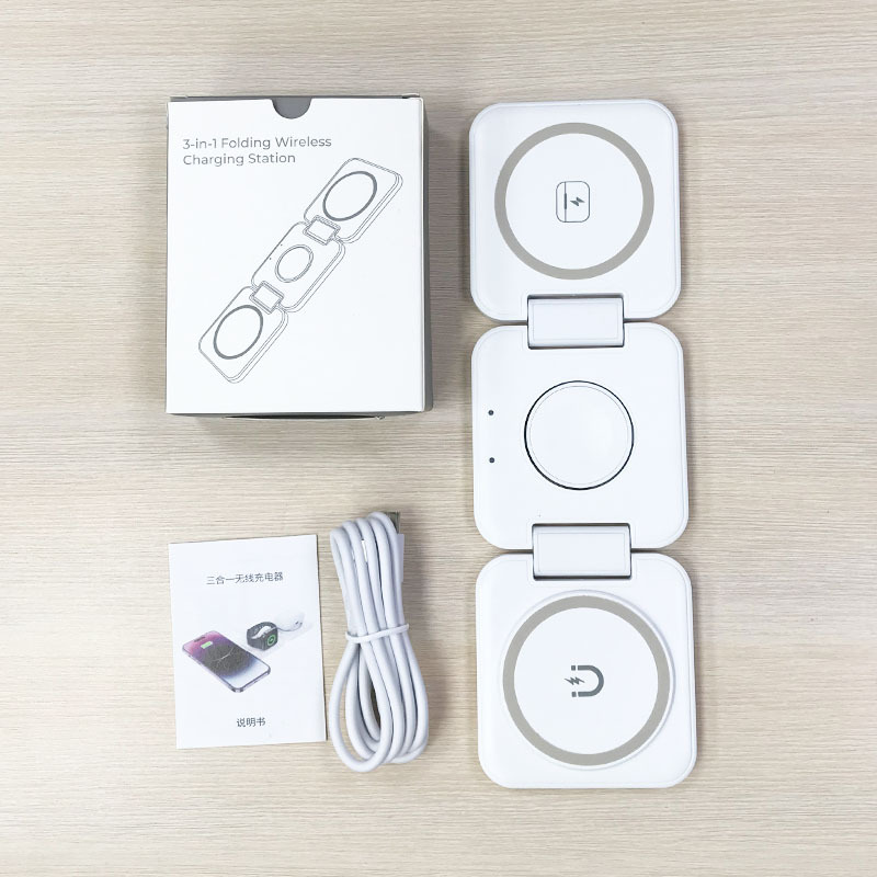 15W inalámbrico tres en uno cargador de teléfono móvil logotipo personalizado