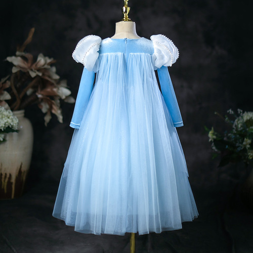 Spring and Autumn New Girl Dress Glittering Bodice Elsa Princess Dress Christmas Little Girl Dress Performance Skirt