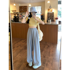 アイスシルクミルク山本パンツレディース夏薄手2025新作小柄な質感ルーズストレートドレープワイドレッグパンツ