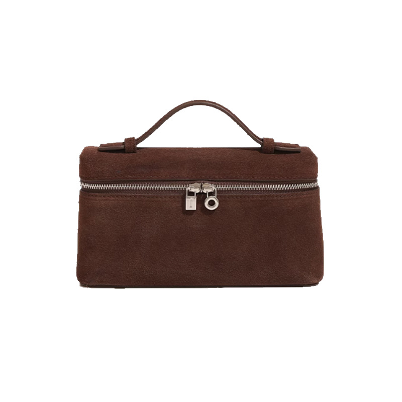 L19 Genuine Leather Handbag Matte Suede Lunch Bag Makeup Bag Shoulder Crossbody Bag Street Style - Thumbnail 5