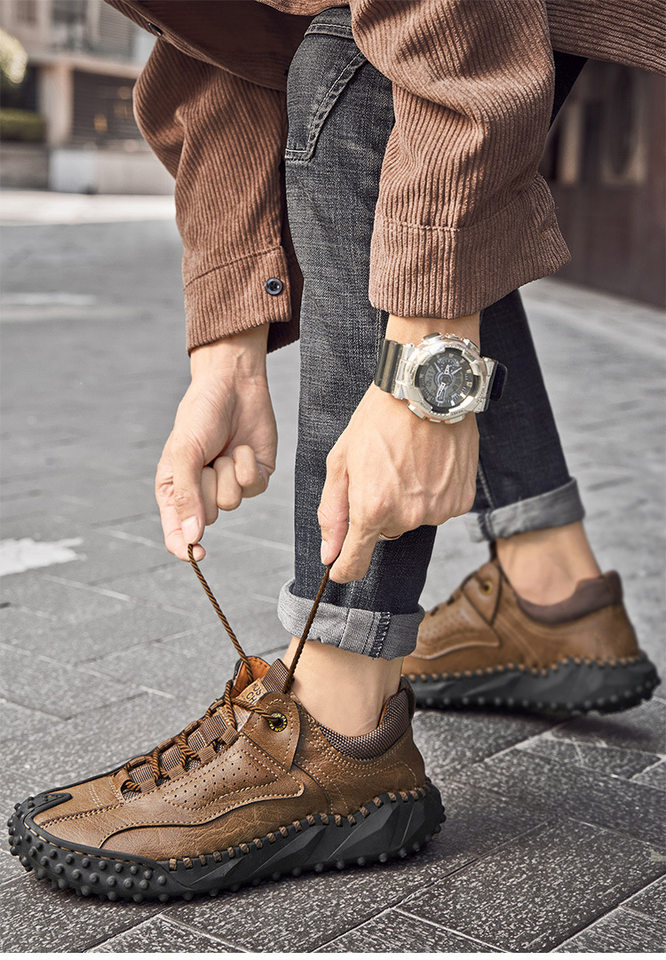Giày lười nam da buộc dây cổ thấp đế bằng chống trượt, form rộng size lớn — 91033 kaki, 91033 màu nâu, 91033 màu đen chi tiết 19