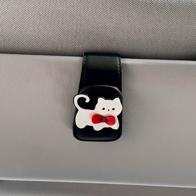 Car Glasses Clip/Bill Clip – Cat and Dog Car Sun - red-bow-tie-creamy-white-kitten-black-eyeglass-clip