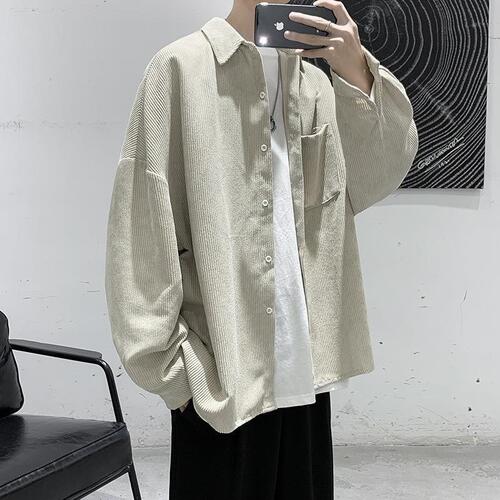 Men's Corduroy Shirt, Korean-style Trendy & Edgy Long-Sleeve Top, Hong Kong-inspired Japanese-Style Autumn Wear, Instagram-Worthy All-Match Jacket