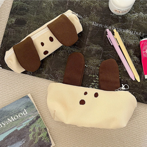 Original cute large-capacity primary and secondary school student stationery bag multi-functional stationery storage bag coffee puppy canvas pencil bag