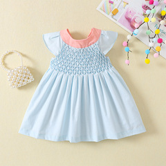 Summer dress for girls with pleated princess skirt, Spanish-style flight sleeve dress for girls, cotton dress for baby girls' birthday, suitable for export.