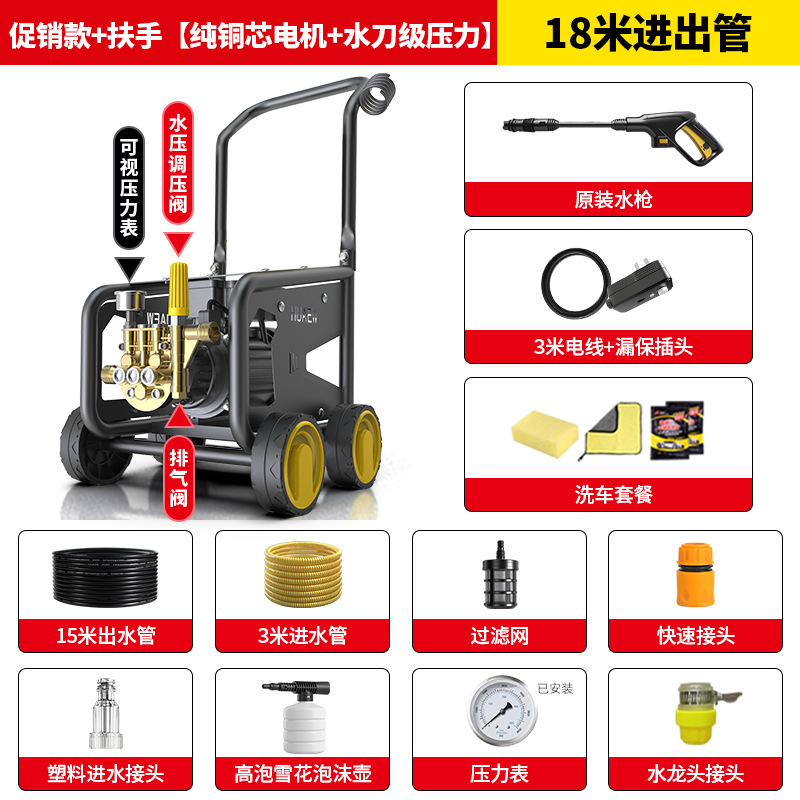 High Pressure – Qichen Car washing machine - f18-promotion-handle-pure-copper-core-motor-water-jet-pressure-18m-inout-pipe