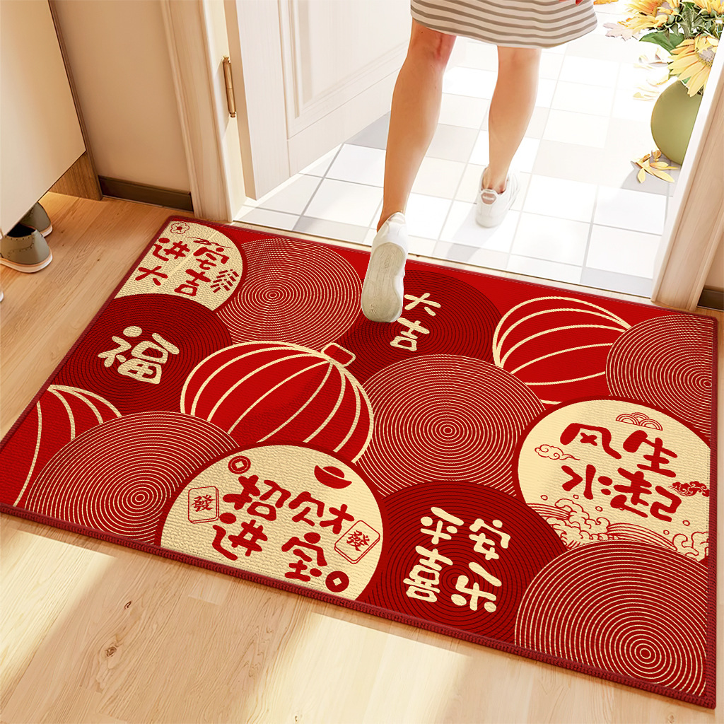 Alfombra de piso de estilo chino pasillo alfombra de puerta roja resistente a las manchas alfombra de pasillo se puede cortar alfombra de piso festivo y seguro