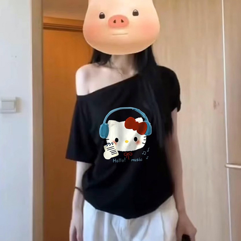韩系ins风斜肩露肩小上衣T恤宽松显瘦辣妹短袖夏天百搭超好看上衣|undefined