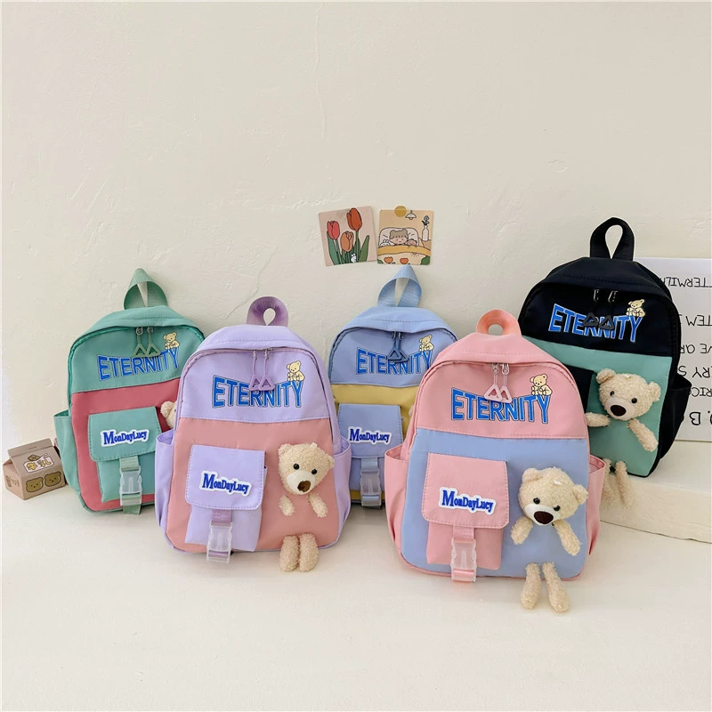 Cartoon school bag for early age, card holder, backpack, cute children's shoulder bag for leisure, wholesale, with little bears