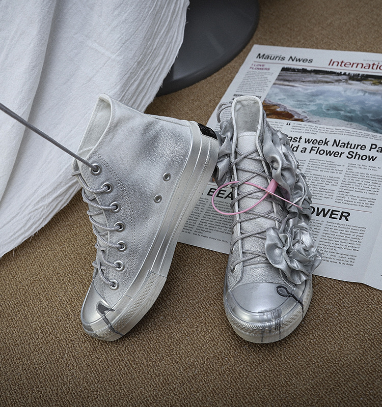 Sapatos femininos transfronteiriços, design de nicho francês, personalidade não convencional, casal de estudantes, sapatos de lona de cano alto rosa_voghion.com