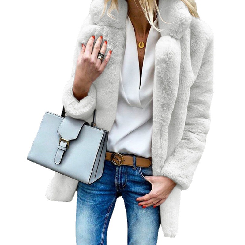 Autumn and winter 2018 new cross-border supply solid color long sleeve Lapel women's fluffy coat lg0050