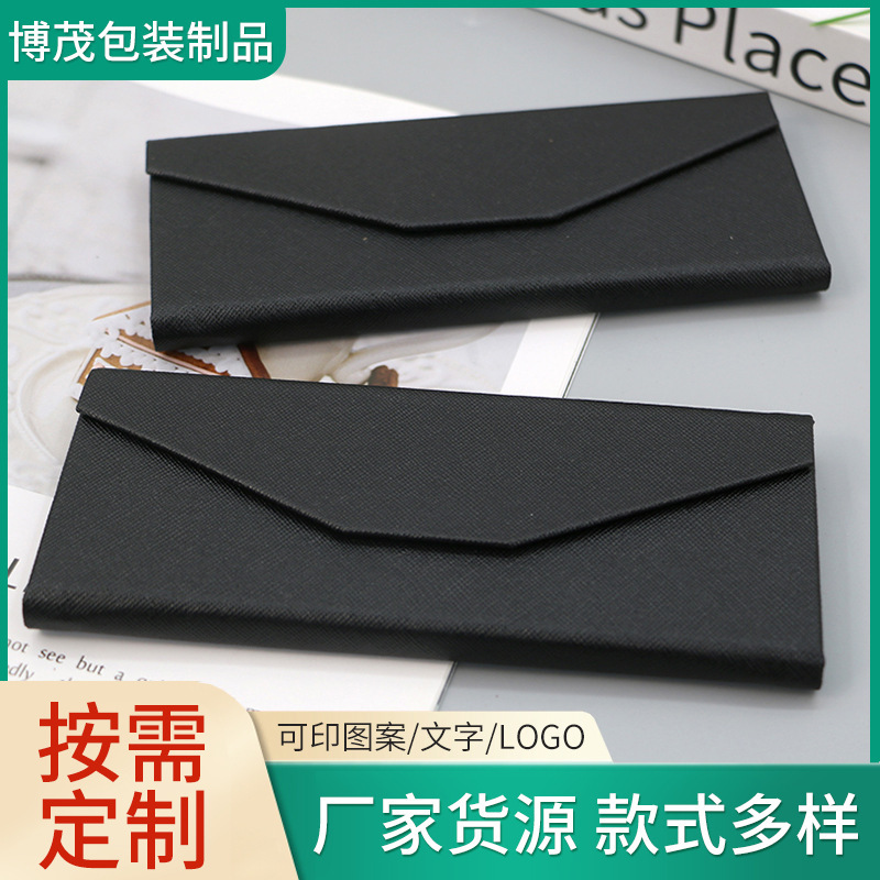 Factory supply handmade glasses box triangle folding glasses box black PU leather sunglasses box can be fixed logo Factory supply handmade glasses box triangle folding glasses box black PU leather sunglasses box can be fixed logo