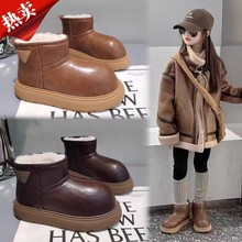 男童雪地靴女童加绒大棉鞋2025冬季新款防水儿童短靴保暖加厚棉靴
