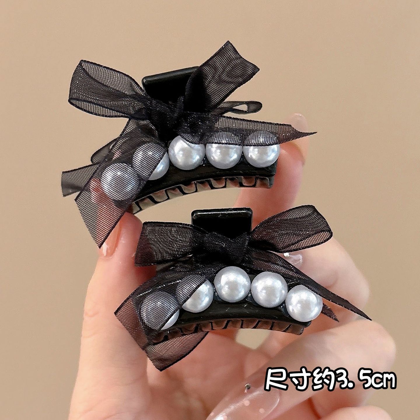 망사 리본 집게핀 1쌍 (약 3.5cm)