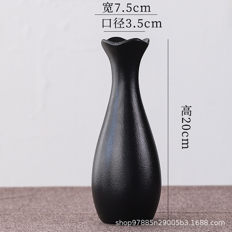 Zhenmao モダンなブラックセラミック花瓶リビングルームフラワーアレンジメント装飾品ライト高級ハイエンドフラワーアレンジメント装飾ドライフラワー|undefined