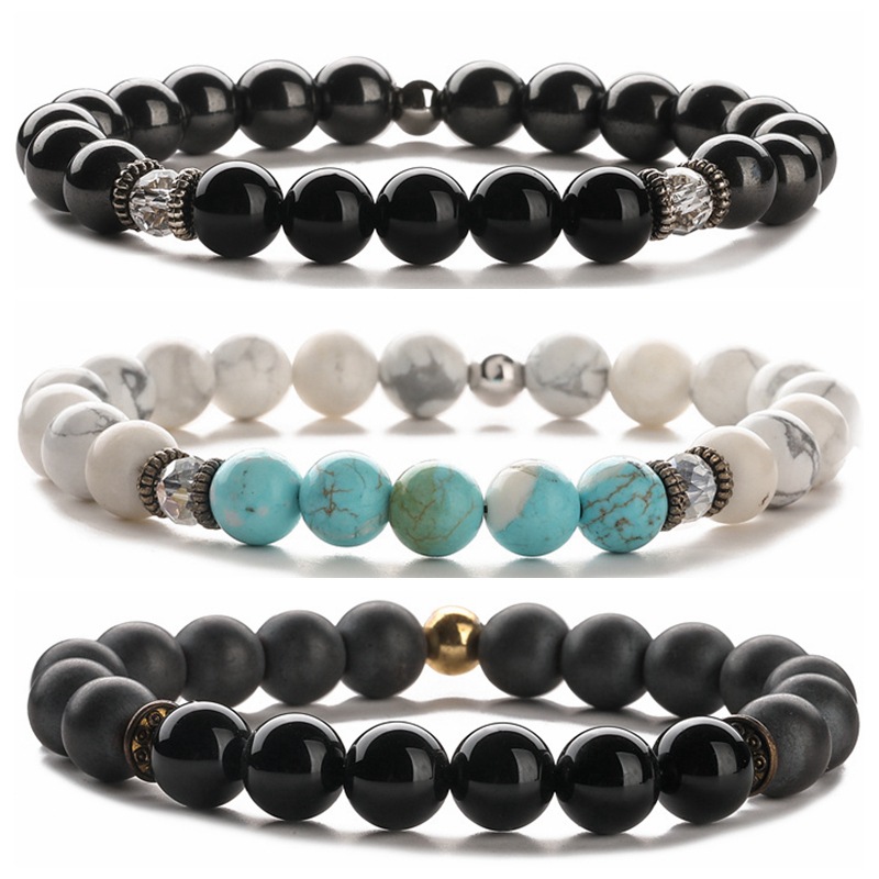 Brazalete de cuentas de hilo elástico de pino azul de pino blanco natural europeo y americano transfronterizo Pulsera de regalo para hombres y mujeres de piedra biliar negra