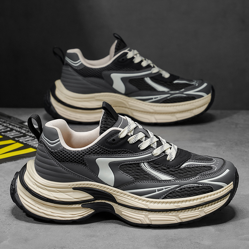 Zapatos de papá para hombres primavera y verano 2025, nuevo estilo coreano de moda retro, malla transpirable, zapatos deportivos cómodos con suela gruesa