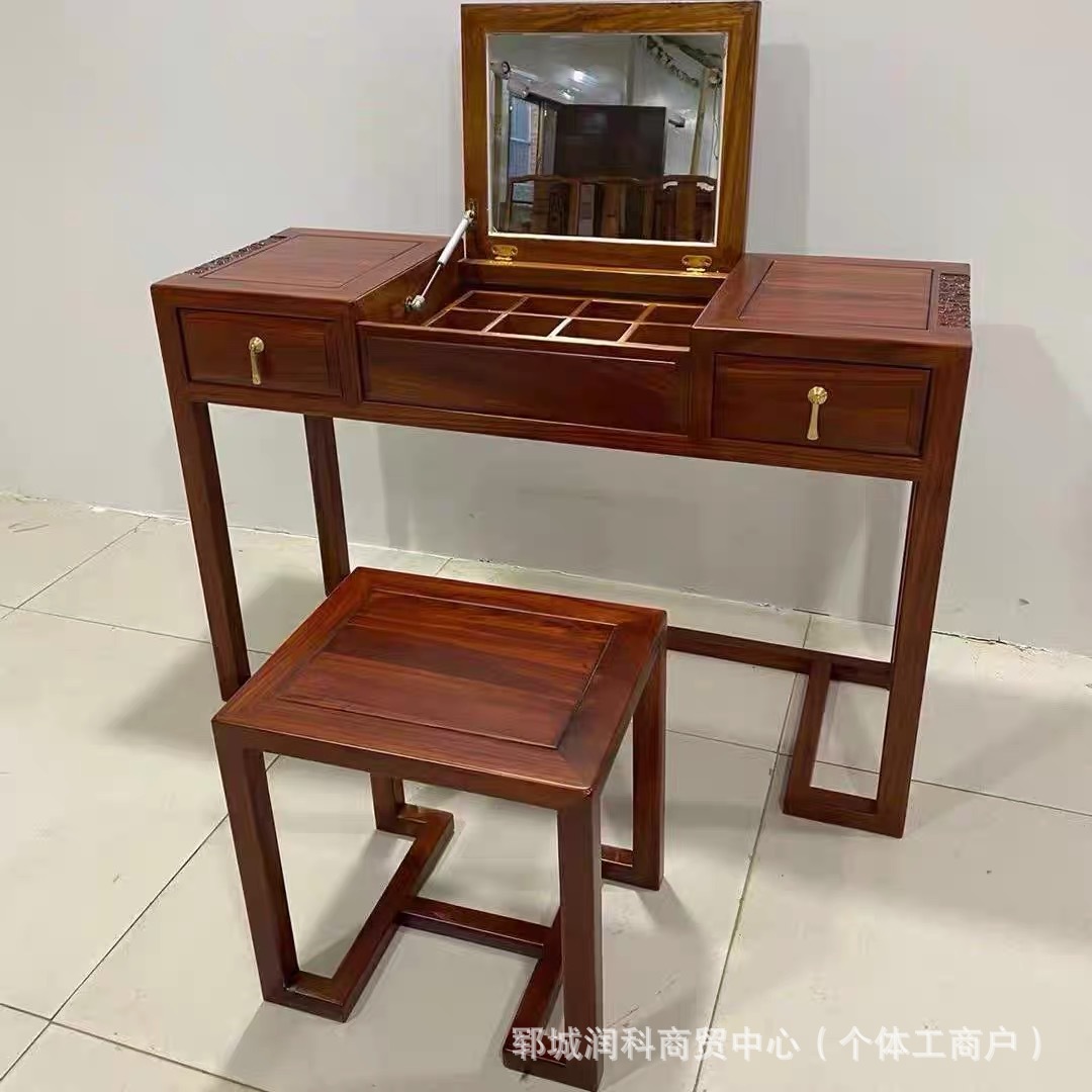 너도밤나무 원목 신중국풍 화장대와 화장의자 세트, 침실 소형 아파트용 화장대, 신중국풍 화장대 세트