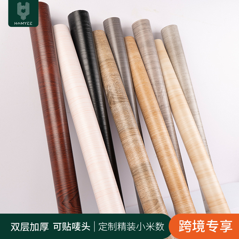 Thickened Realistic Wood Grain Wallpaper Self-Adhesive Waterproof Kitchen Cabinet Desk Scratch-Free Furniture Refinishing Sticker Instant Sticker