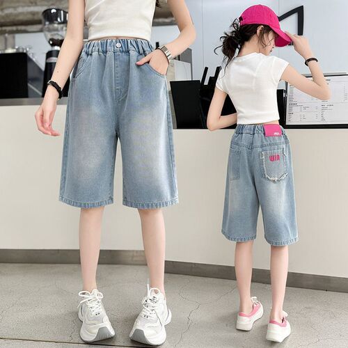 Girls' shorts summer 2025 new summer clothes children's denim mid-trousers outside breathable fashionable mid-size children's five-point pants