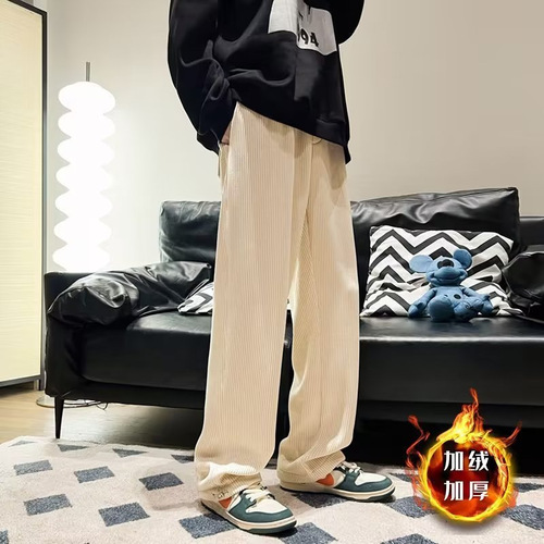 Men's Cozy Thick Padded Wide Leg Straight Leg Loose Sports Track Pants Winter Autumn Casual Long Pants Trendy Brand