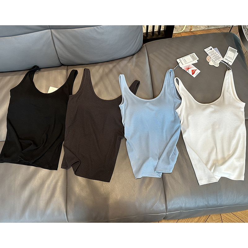 Skin-Friendly Mulberry Silk Long-Staple Cotton U-Neck Camisole with Fixed Cups, No Need to Wear a Bra, Beautiful Back Design, Outerwear Tank Top for Women Skin-Friendly Mulberry Silk Long-Staple Cotton U-Neck Camisole with Fixed Cups, No Need to Wear a Bra, Beautiful Back Design, Outerwear Tank Top for Women