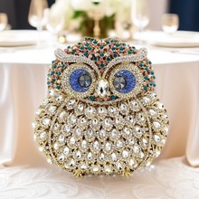 Owl diamond clutch bag跨境猫头鹰镶钻晚宴包镂空钻石包手拿女包