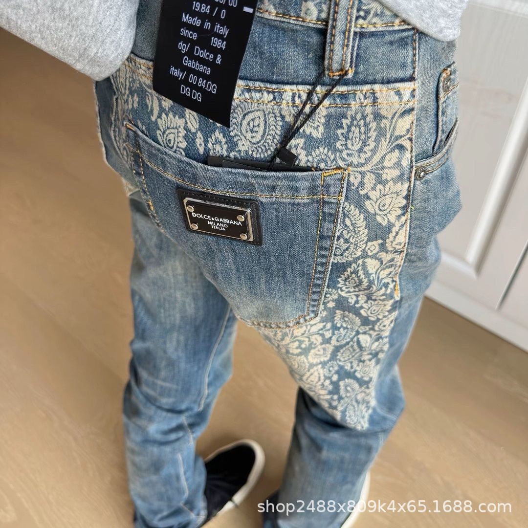 26 European New Luxury High-End Trendy Brand Men's Printed Slim-Fit Jeans Fashion Casual Trendy Long Pants