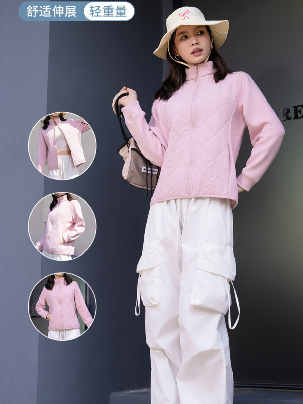 情侣款运动轻薄立领菱格羽绒服女2025秋冬针织拼接保暖上衣男内胆|undefined