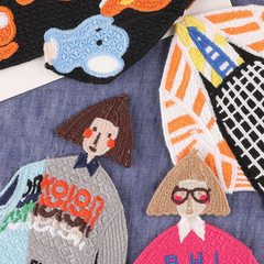 Computer embroidery label cartoon character girl water-soluble embroidery label patch sticker clothing accessories decoration hand-embroidered cloth patch