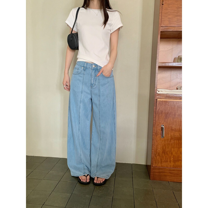 Gagd Line-Split Design Straight-Leg Jeans for Women, Soft and Cool Tencel Slim-Fit Wide-Leg Pants