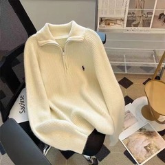 ロバ刺繍ジッパーハーフオープンタートルネックセーター女性のための 2025 秋と冬の新しいセータールーズ長袖トップ