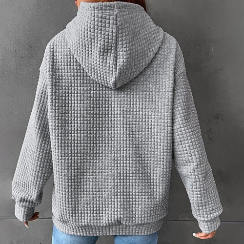 Autumn/Winter European and American Women's Apparel Honeycomb Hooded Long-Sleeve Sweatshirt Loose Top for Women
