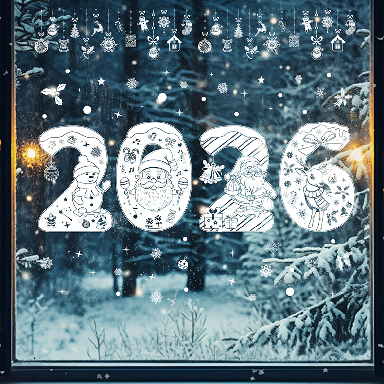 Christmas Snowflake Window Sticker Reindeer Holiday Decoration_voghion.com