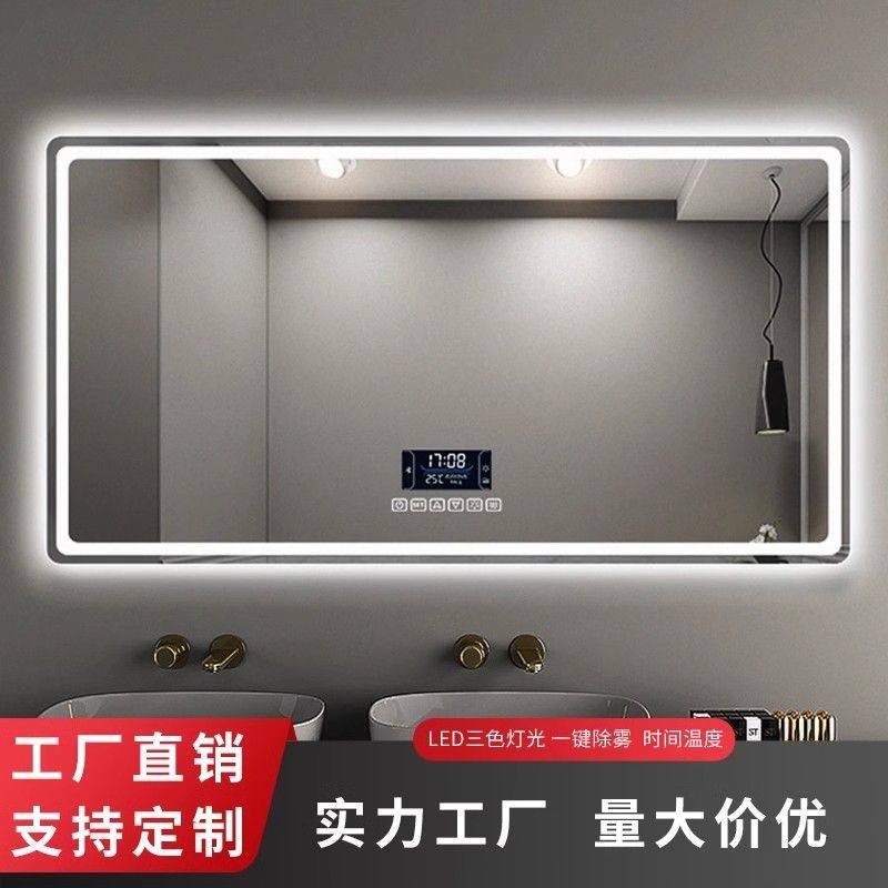 Bathroom Smart Mirror with Touch Screen and Light, Wall-Mounted Vanity Mirror, Anti-Fog Led Lighted Mirror