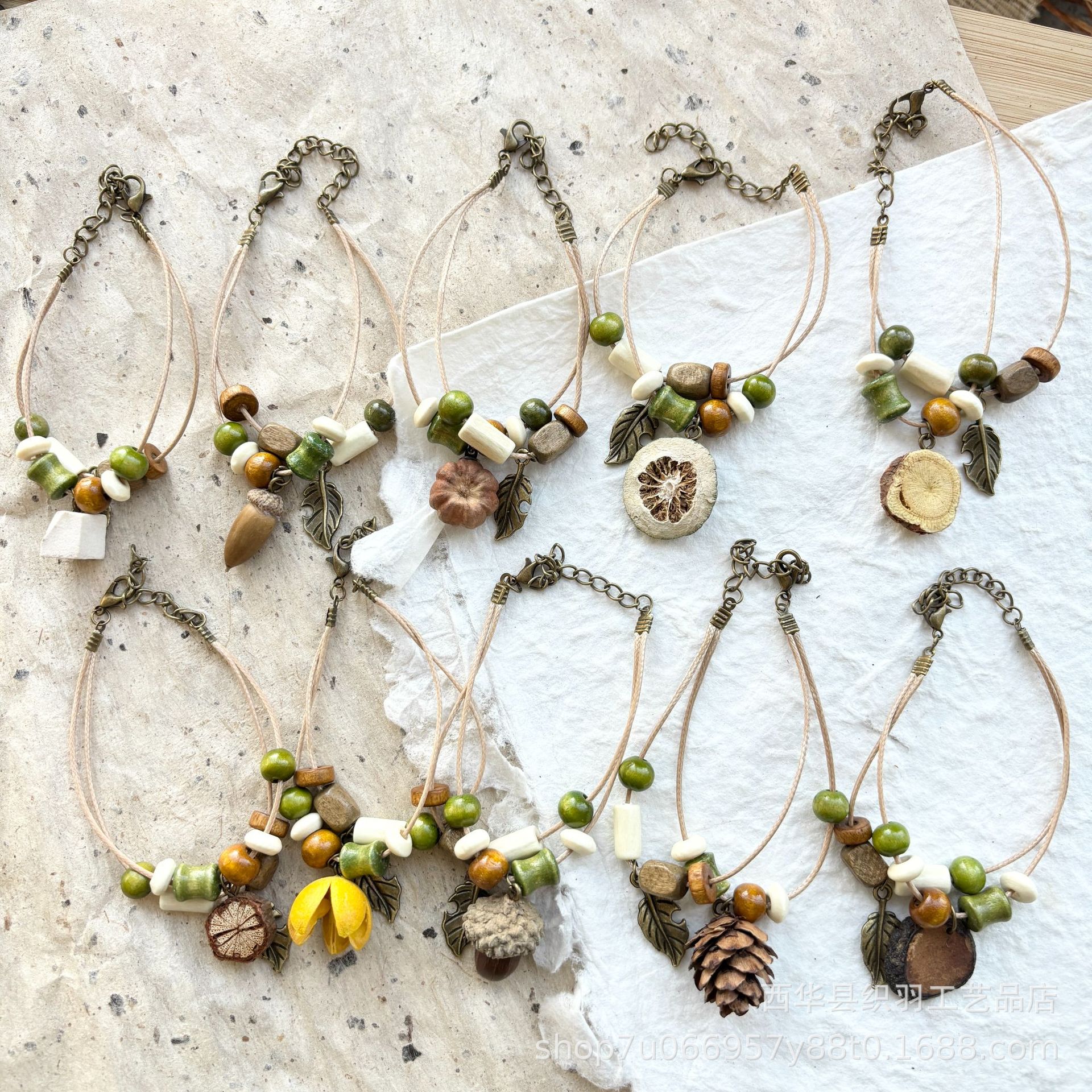 新款原创手工天然植物手链橡果饰品复古民族风串珠手串