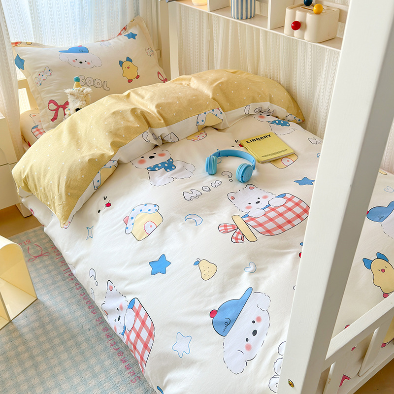 Ropa de cama de tres piezas para dormitorio de estudiantes de algodón puro 100 funda de edredón de sábana individual para dormir desnuda