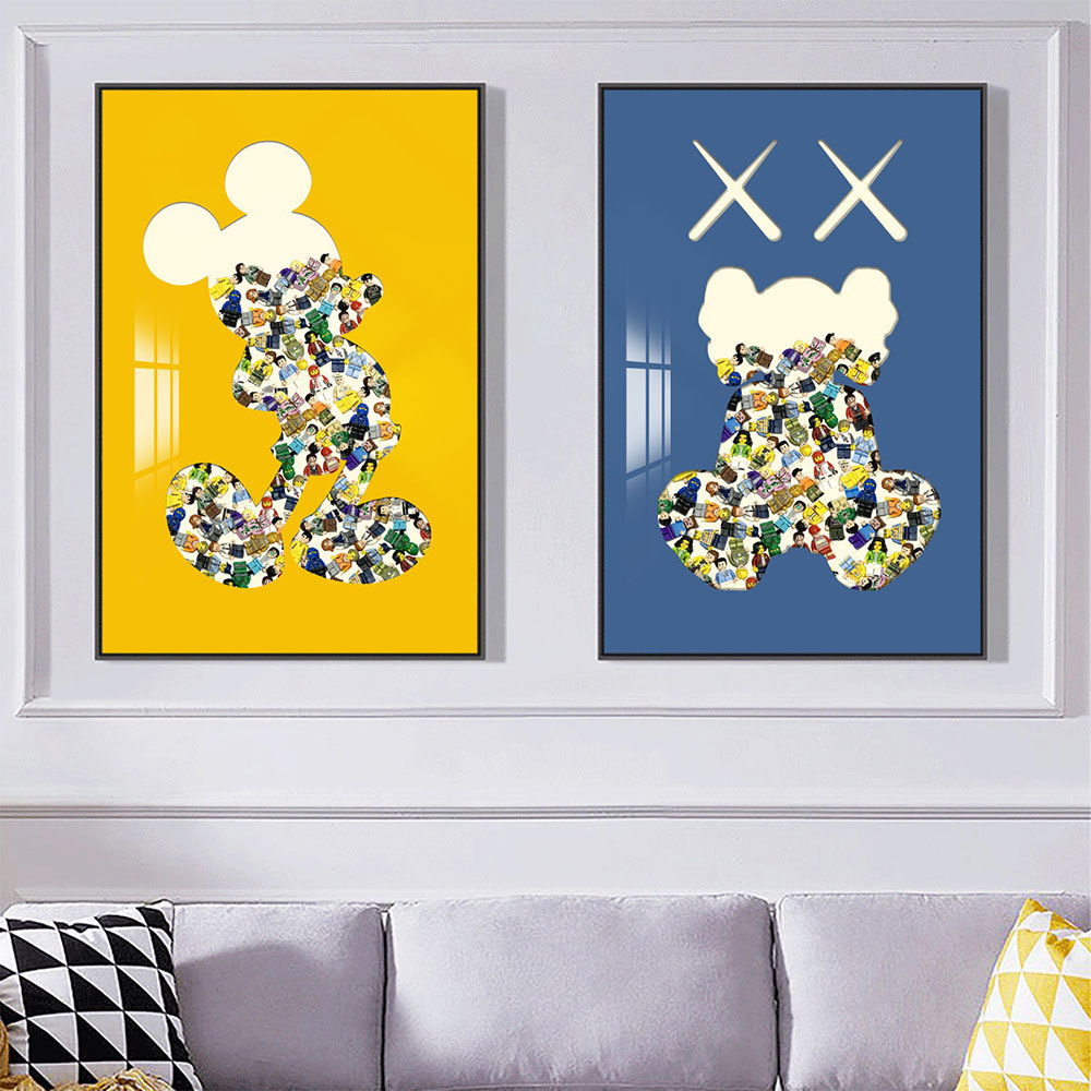 Bloques de construcción de Lego pintura decorativa dormitorio dibujos animados bloques de construcción Mickey tridimensional colgando pintura habitación de los niños colgando Pintura Sala de estar colgando pintura