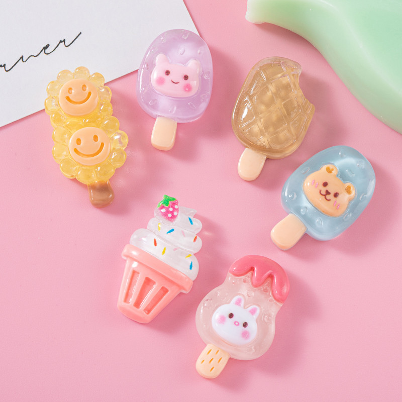 Nuevo hielo transparente simulación Popsicle resina accesorios DIY crema pegamento material al por mayor tocado decoración fresa cono de maíz