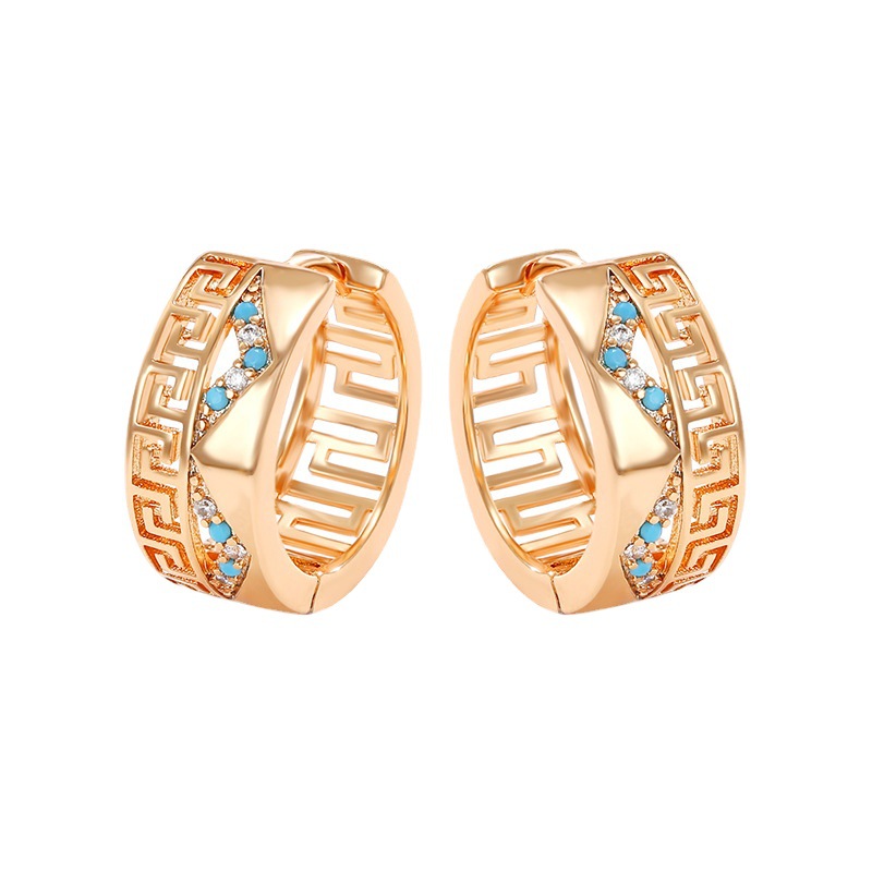 Xuping joyería artificial joya con incrustaciones gran muralla patrón vintage pendientes 18k chapado en oro pendientes de alta calidad para las mujeres