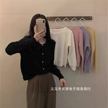 7色可定制秋季新款上衣珍珠扣高级感百搭外套毛衣女长袖针织开衫