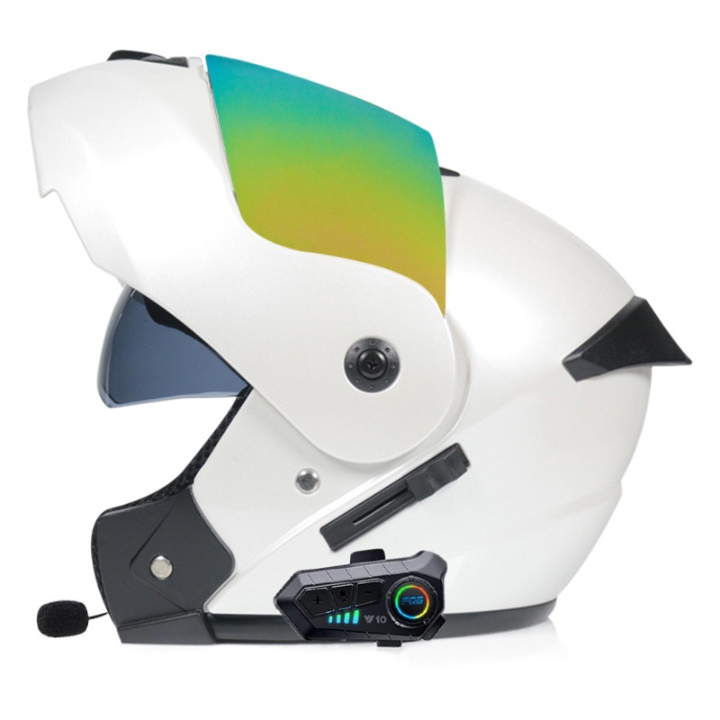 Orz cuatro estaciones coche eléctrico casco Bluetooth casco hombres y mujeres exposición casco fresco doble lente verano neto sombrero rojo