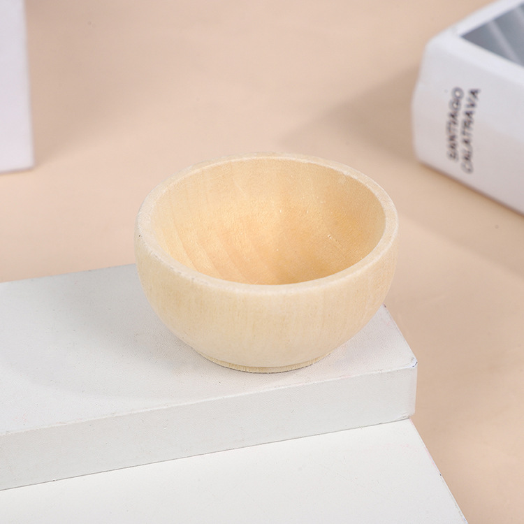 New Wooden Children's Paintable Bowl Toy Children's Pretend Play Toy Home Decoration Wooden Bowl Craft Ornament