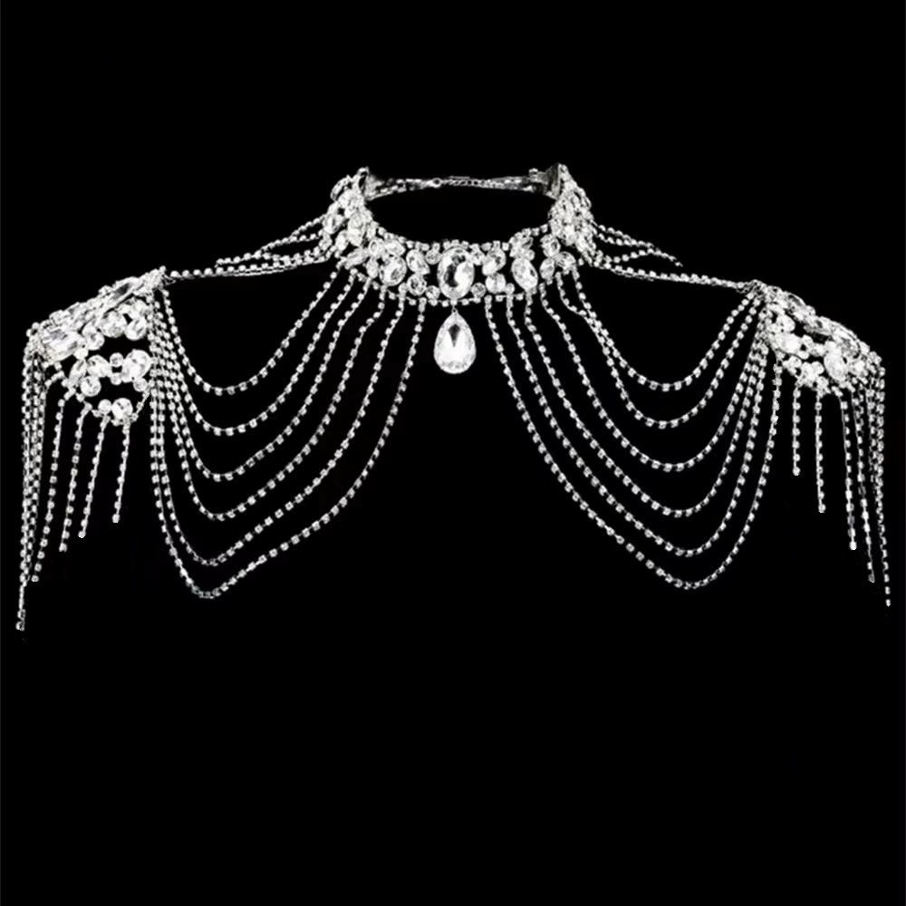 Элитный женский аксессуар: ожерелье-цепочка на плечо в европейско-американском стиле с кисточками, стразами и кристаллами, в наличии
