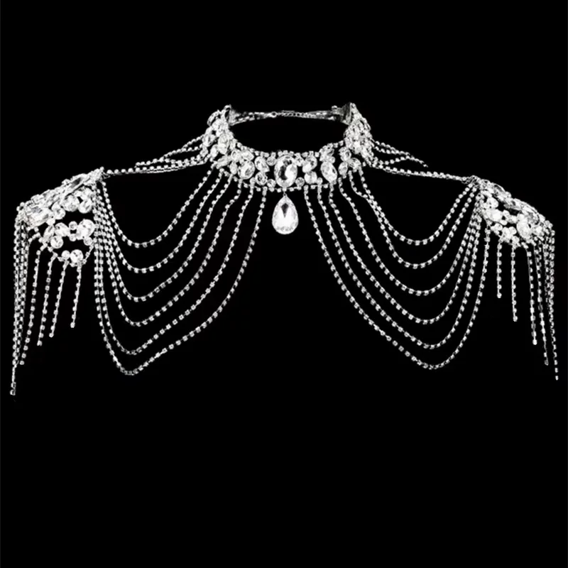 Cloak with tassels, accessory, crystal necklace, European style, high-quality style