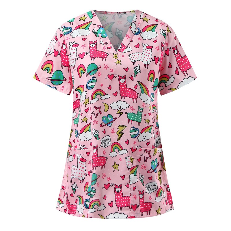 2026 Cross-Border Foreign Trade 3Dv Collar Unique Floral Pattern Comfortable Casual Nursing Uniform Women's Hand-Washing Uniform