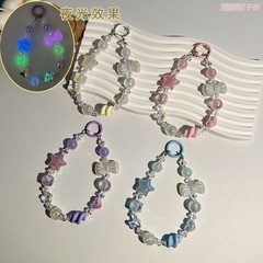 Luminous mobile phone chain five-pointed star rubber Langweixian mobile phone case pendant DIY beaded ins Xiaohongshu same style hanging chain