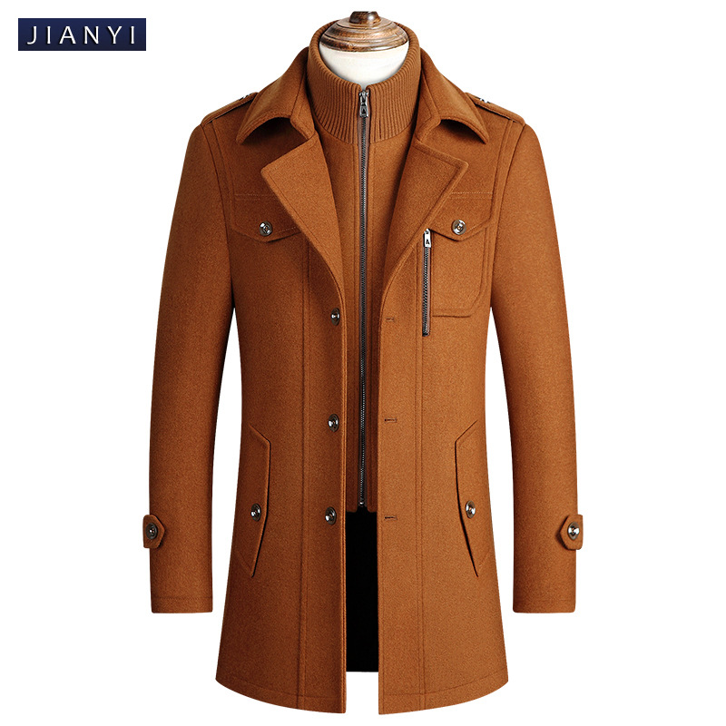 Plus Size European Size Winter Men's Woolen Coat Middle-aged Double Collar Mid-length Woolen Coat Coat Men's Foreign Trade