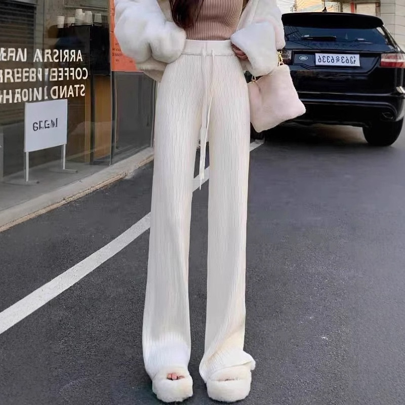 Pantalón Tejido de Tiro Alto y Corte Recto de Mezcla de Caxemira